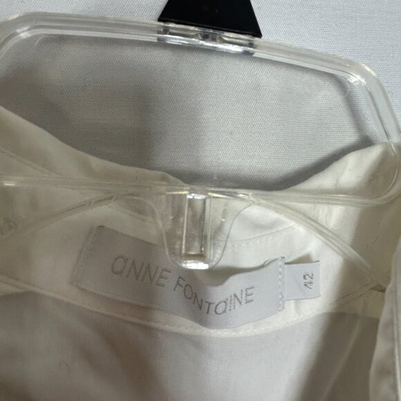 Anne Fontaine LADIES BLOUSE 42 10 WHITE CREAM EYELET CROCHET SHEER BUTTON UP - Picture 2 of 14